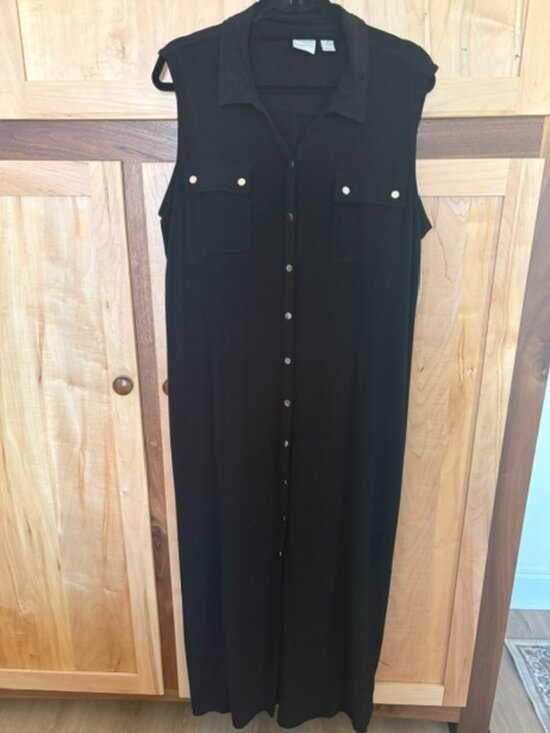 Chico's Dresses & Skirts - Chico's Black Sleeveless Gold Button Maxi Shirt Dress - Chico's size 3 (XL)